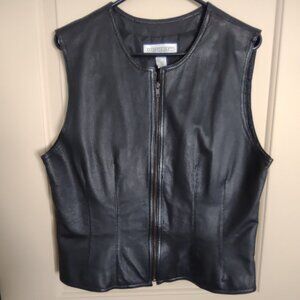 Amanda Smith Black Leather Vest Zipper Front